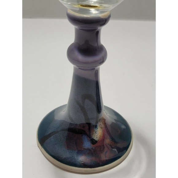 Lot Of 2 Kent Follette Pottery Wine/Champagne Glass With Pottery Stem Signed - Picture 2 of 12